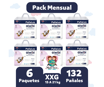 Aiwibi Premium Pack Mensual de 132 Pañales Talla XXG