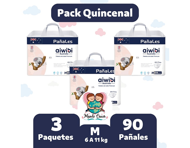 Aiwibi Premium Pack Quincenal de 90 Pañales Talla M