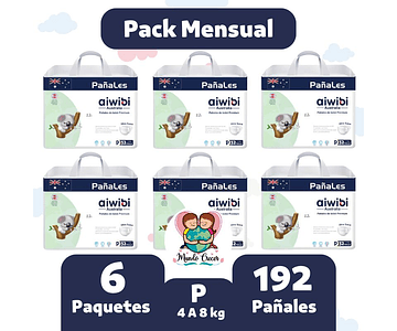 Aiwibi Premium Pack Mensual de 192 Pañales Talla P