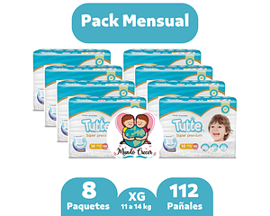 Pack Mensual Tutte Super Premium XG 112 Pañales