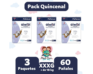 Aiwibi Premium Pack Quincenal de 60 Pañales Talla XXXG