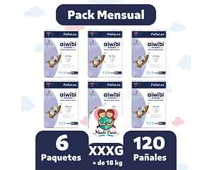 Aiwibi Premium Pack Mensual de 120 Pañales Talla XXXG