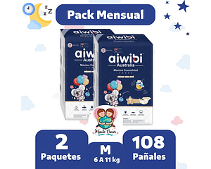 Pack Mensual Aiwibi Dulce Noche M 108  Pañales