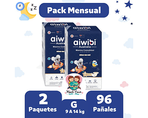 Pack Mensual Aiwibi Dulce Noche G 96 Pañales