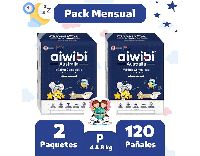 Pack Mensual Aiwibi Dulce Noche P 120 Pañales
