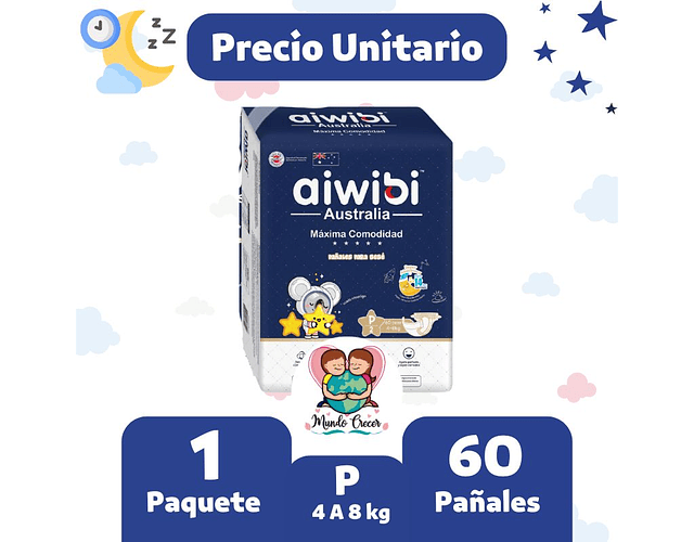 Aiwibi Dulce Noche Maleta de 60 Pañales Talla P
