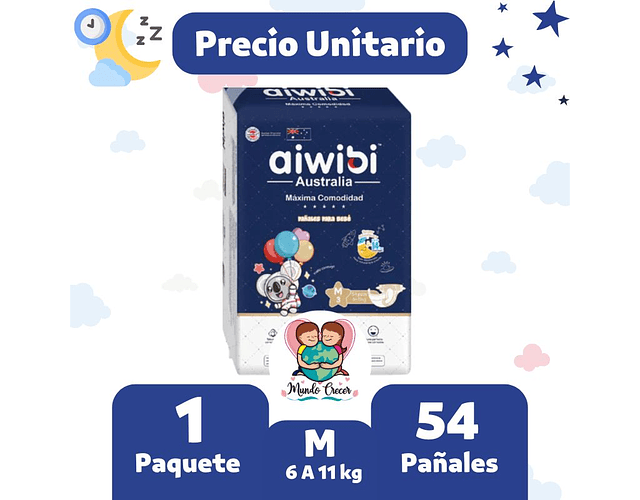 Aiwibi Dulce Noche Maleta de 54  Pañales Talla M
