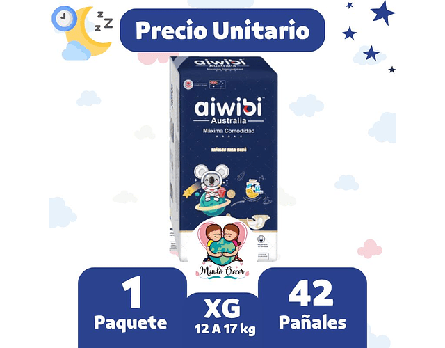Aiwibi Dulce Noche Maleta de 42  Pañales Talla XG