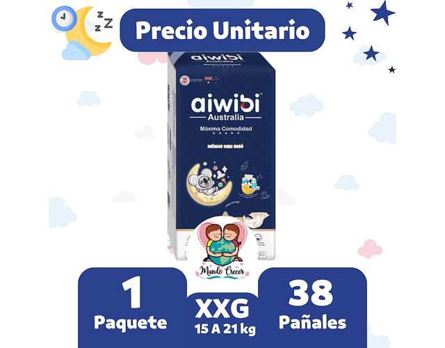 Aiwibi Dulce Noche Maleta de 38 Pañales Talla XXG