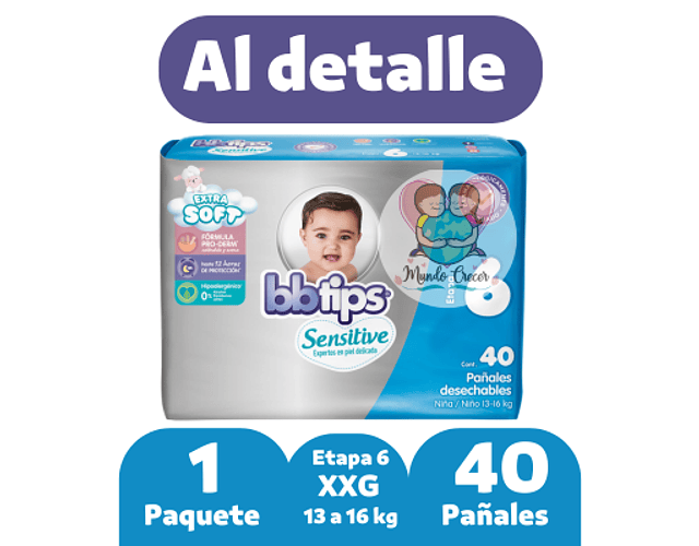 Bbtips Sensitive XXG Etapa 6 40 Pañales