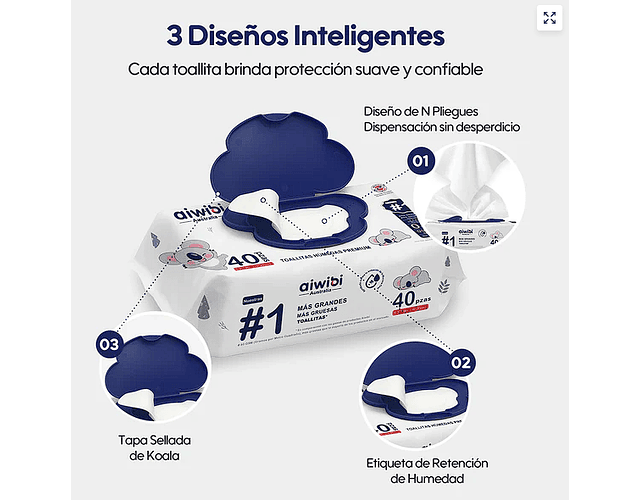 Toallita Humeda Aiwibi Premium 40 uds Con Tapa