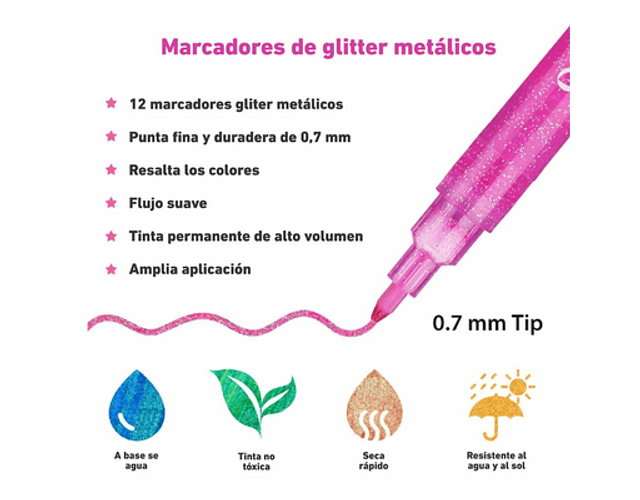 OHUHU MARCADORES GLITTER METÁLICOS CON PURPURINA