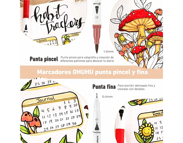 OHUHU MAUI 120 MARCADORES A BASE DE AGUA (ESTUCHE VERDE) PINCEL&FINELINER