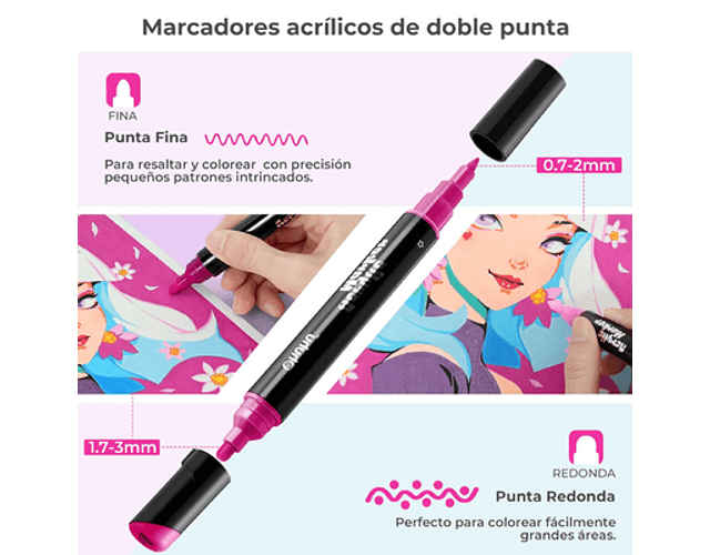 OHUHU 30 MARCADORES ACRÍLICOS PUNTA FINA Y REDONDA