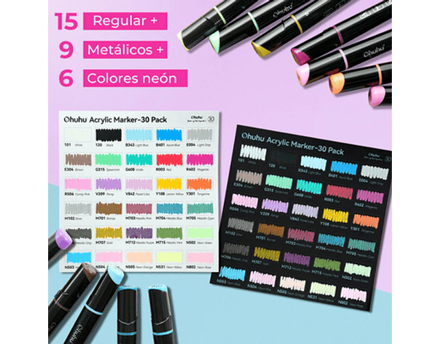 OHUHU 30 MARCADORES ACRÍLICOS PUNTA FINA Y REDONDA
