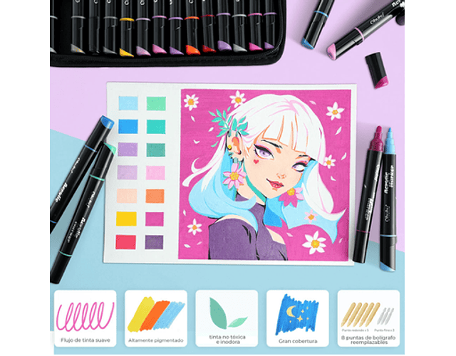 OHUHU 30 MARCADORES ACRÍLICOS PUNTA FINA Y REDONDA