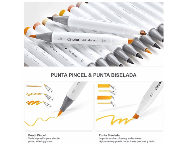 OHUHU 24 MARCADORES DE ALCOHOL PIEL + 1 BLENDER PINCEL & BISELADA