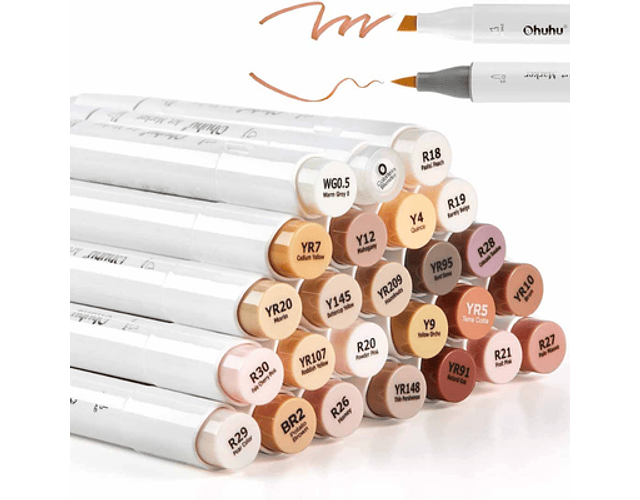 OHUHU 24 MARCADORES DE ALCOHOL PIEL + 1 BLENDER PINCEL & BISELADA