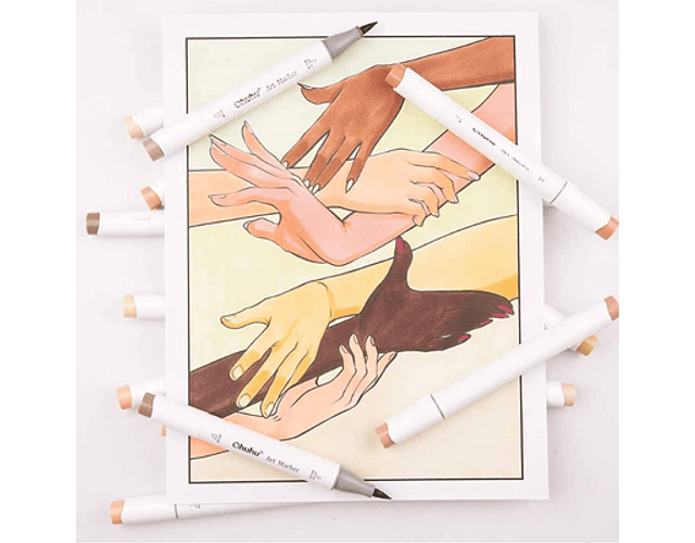 OHUHU 24 MARCADORES DE ALCOHOL PIEL + 1 BLENDER PINCEL & BISELADA