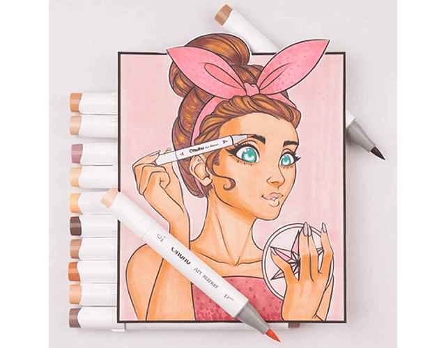 OHUHU 24 MARCADORES DE ALCOHOL PIEL + 1 BLENDER PINCEL & BISELADA