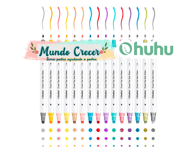 OHUHU MARCADORES DE PUNTOS DE DOBLE PUNTA 15 COLORES (FINA Y PUNTOS)