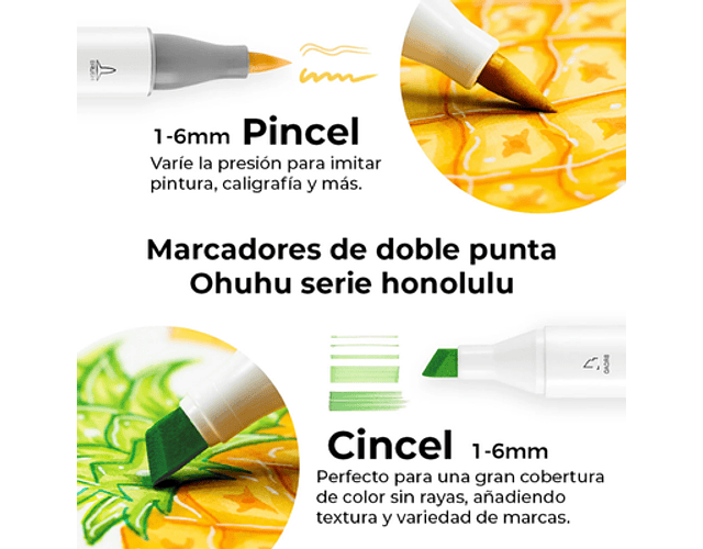 OHUHU HONOLULU MARCADORES BASE ALCOHOL DE DOBLE PUNTA 6 COLORES PIEL