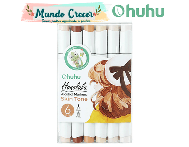 OHUHU HONOLULU MARCADORES BASE ALCOHOL DE DOBLE PUNTA 6 COLORES PIEL