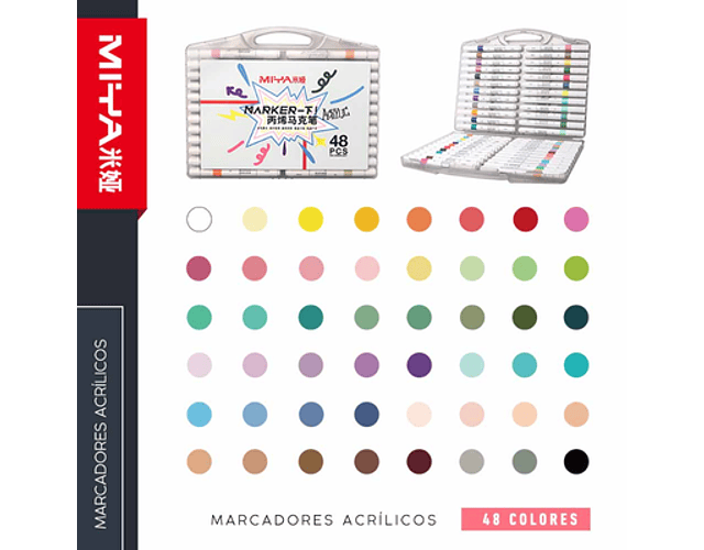 MARCADORES DE ACRILICO MIYA (DOBLE PUNTA) 48 UNDS