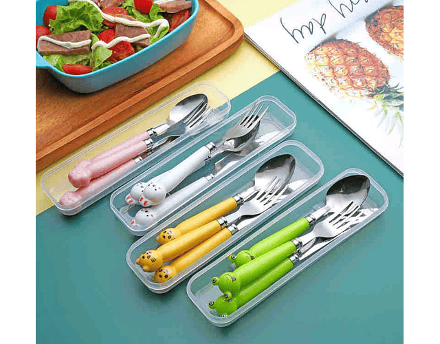 Cubiertos 3 Pzas Metalicos Con Cajita 