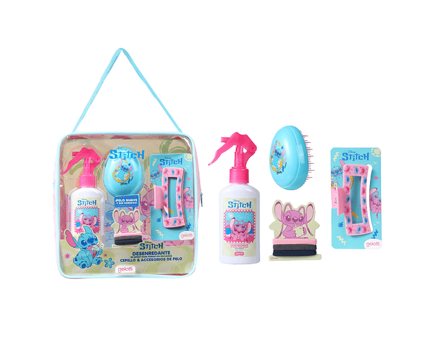 desenredante 140 ml + cepillo + clip + ligas Stich