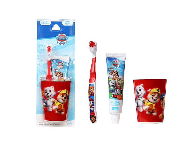 Blister + vaso + cepllo + pasta de dientes 50 grs paw patrol