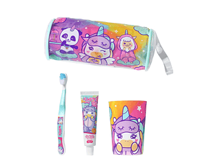 Cilindro + vaso + cepillo + pasta de dientes 50 grs Unicornio