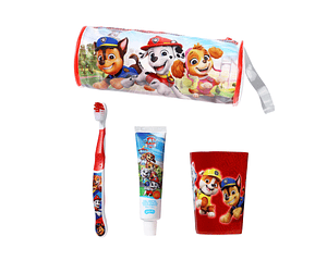 Cilindro + vaso + cepillo + pasta de dientes 50 grs paw patrol