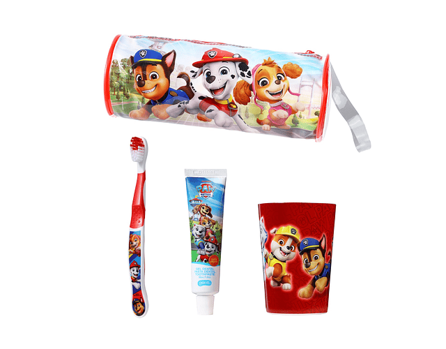 Cilindro + vaso + cepillo + pasta de dientes 50 grs paw patrol