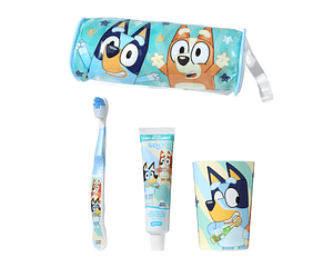 Cilindro + vaso + cepillo + pasta de dientes 50 grs bluey