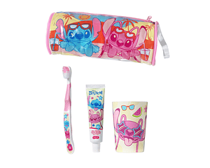 Cilindro + vaso + cepillo + pasta de dientes 50 grs stich