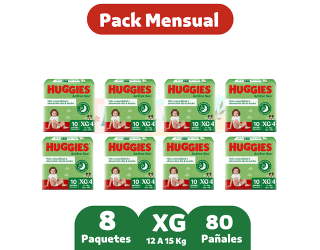 HUGGIES ACTIVE SEC XG 80 pañales