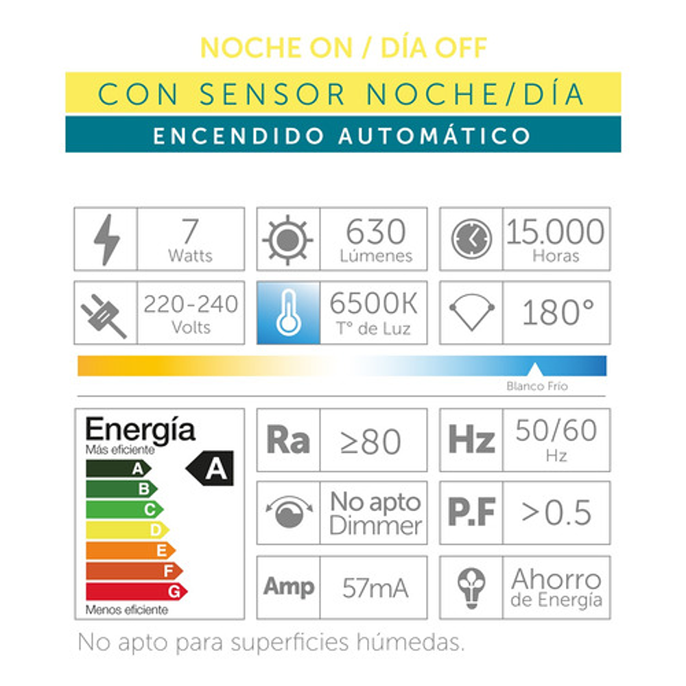 Ampolleta Led A60 Con Sensor De Luz 7w