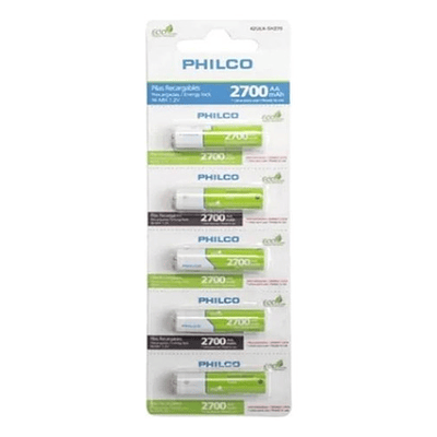 Pilas Recargables Aa, 5 Unidades, 2700 Mah Philco