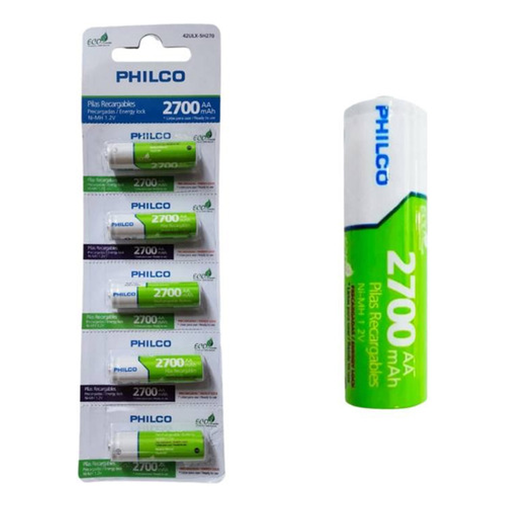 Pilas Recargables Aa, 5 Unidades, 2700 Mah Philco