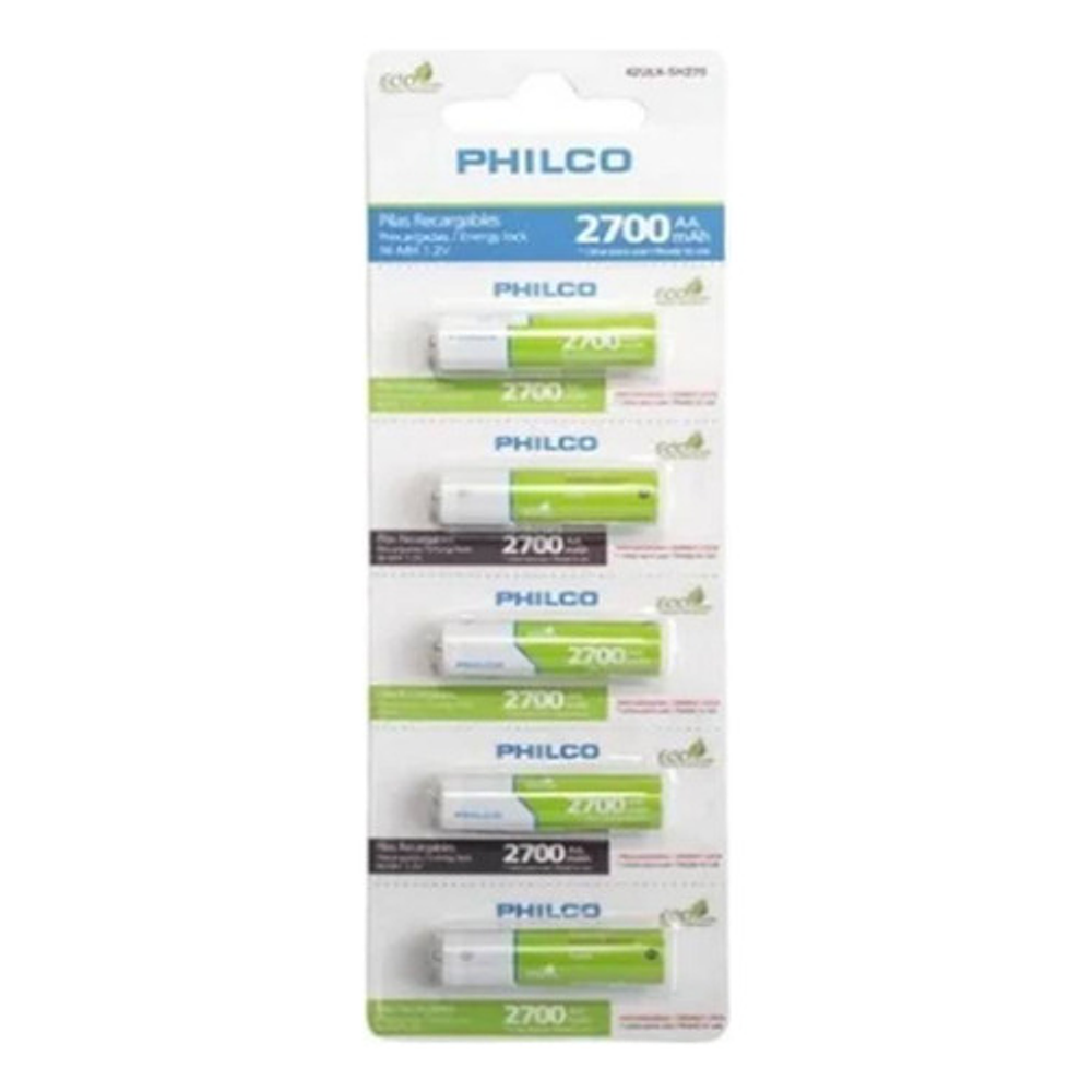 Pilas Recargables Aa, 5 Unidades, 2700 Mah Philco