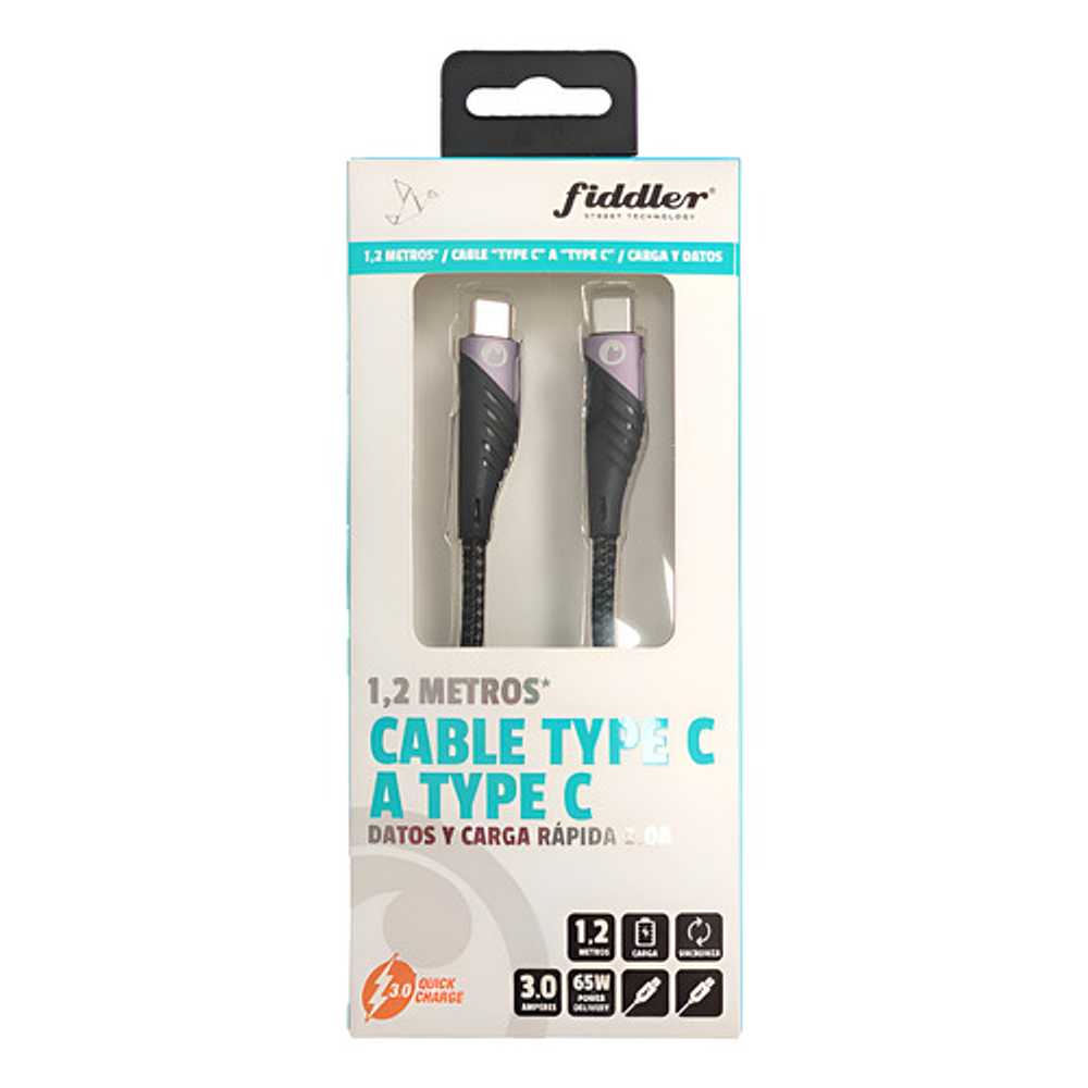 Cable Tipo C A Tipo C Carga Super Rapida 3.0a / 65w Fiddler Negro