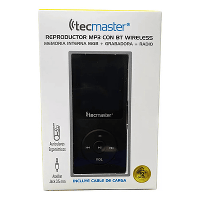 Reproductor Mp3 Bluetooth 16gb Tecmaster Tm-300523