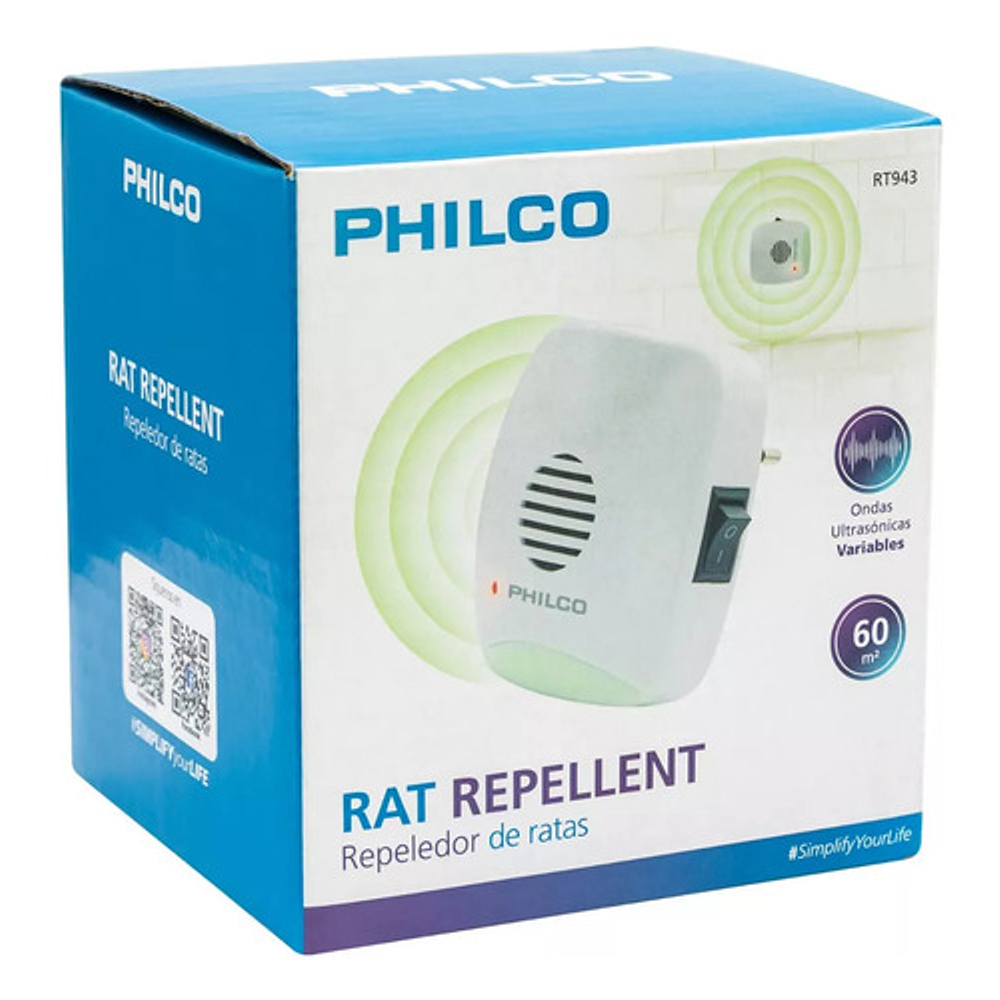 Repeledor Ahuyenta Ratas Ultrasónico 60m2 Blanco, Philco