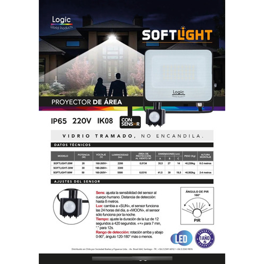 Foco Proyector Led Softlight 20w 6500k 2.200 Lum Logic
