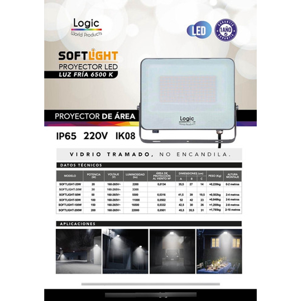 Foco Proyector Led Softlight 100w 6500k 11.000 Lum Logic