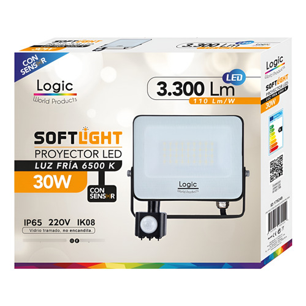 Foco Proyector Led Softlight 30w 6500k 3.300 Lum Logic Carcasa Negro Luz Blanco Frío