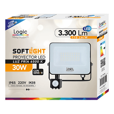 Foco Proyector Led Softlight 30w 6500k 3.300 Lum Logic Carcasa Negro Luz Blanco Frío