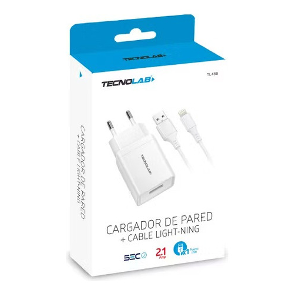 Tecnolab Cargador De Pared Compatible iPhone Tl459 Color Blanco