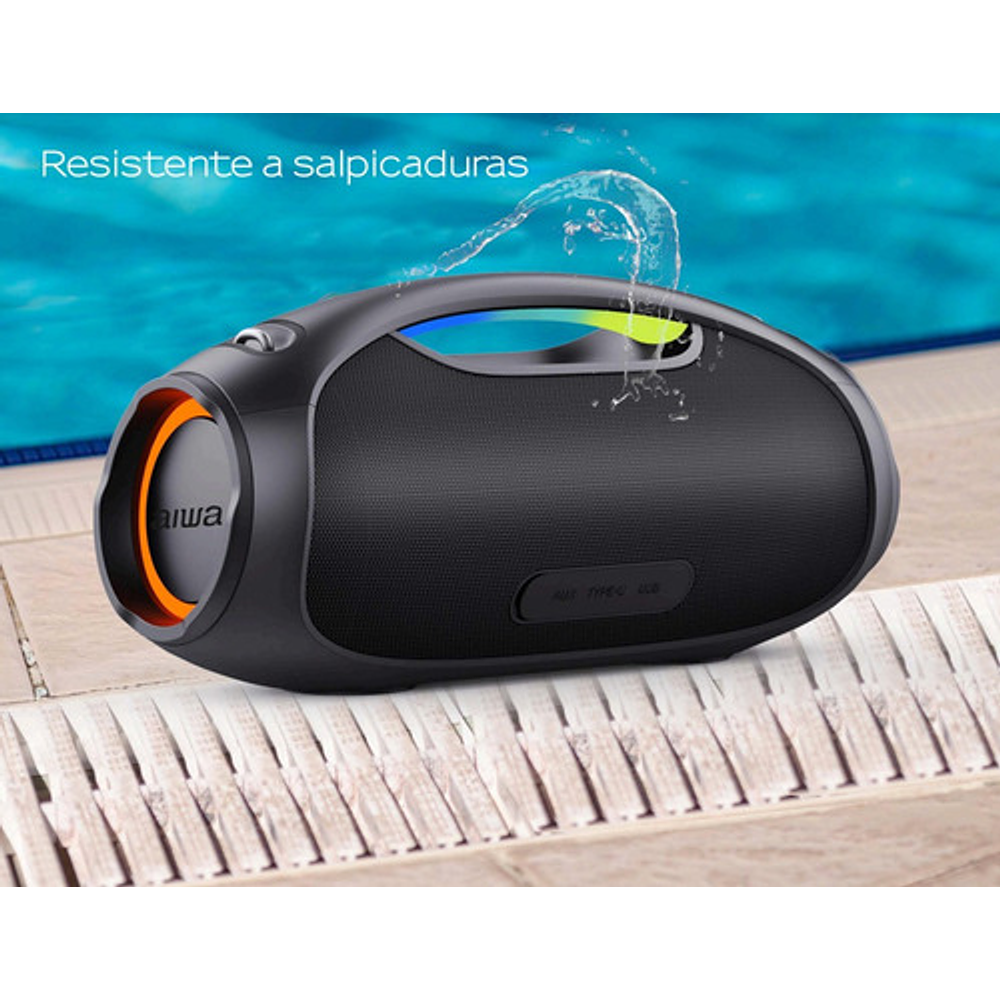 Parlante Portatil Bluetooth Aiwa Ipx6 Con Tws 60w Aw-s244bt Color Negro